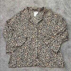 Vintage Coldwater Creek 100% Silk Leopard Print Bell Sleeve Button Up Top XL